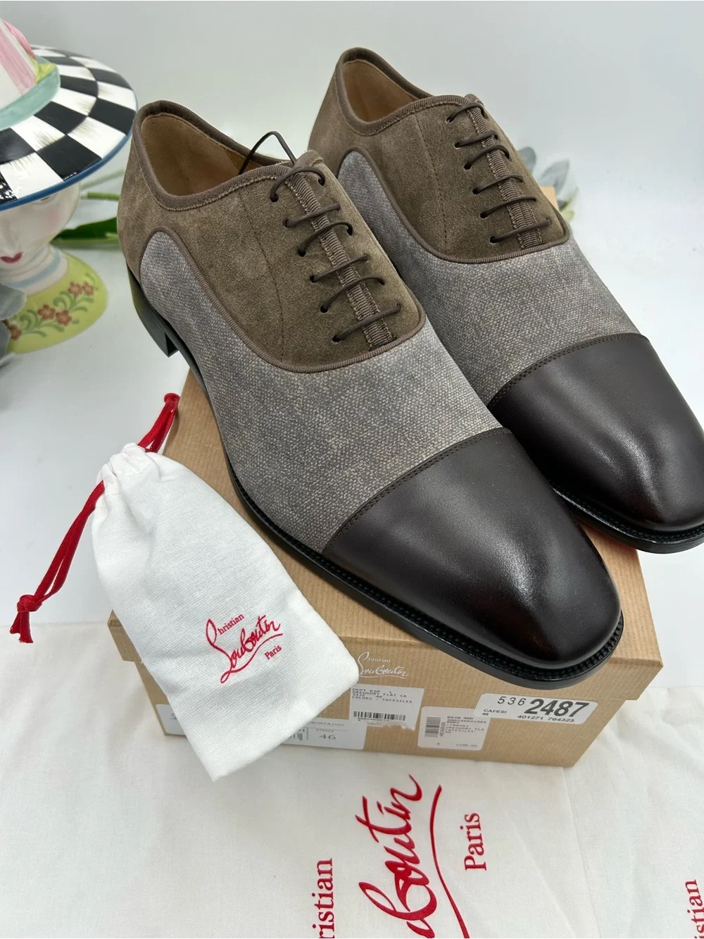 Men's Christian Louboutin Gregory velvet Twill and Leather Oxford's size 46/13